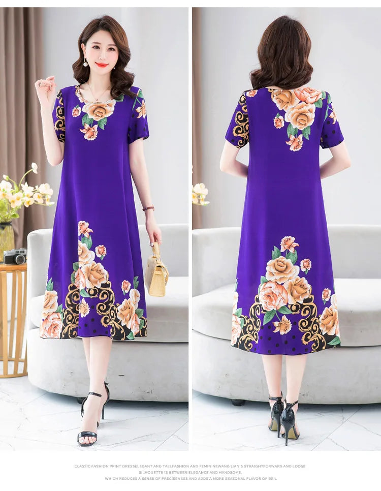 New Summer Home Clothing For Middle-aged Mothers Short Sleeve Sleepwear Dress Cotton Rayon Long Nightdress Women Nightgowns 5XL