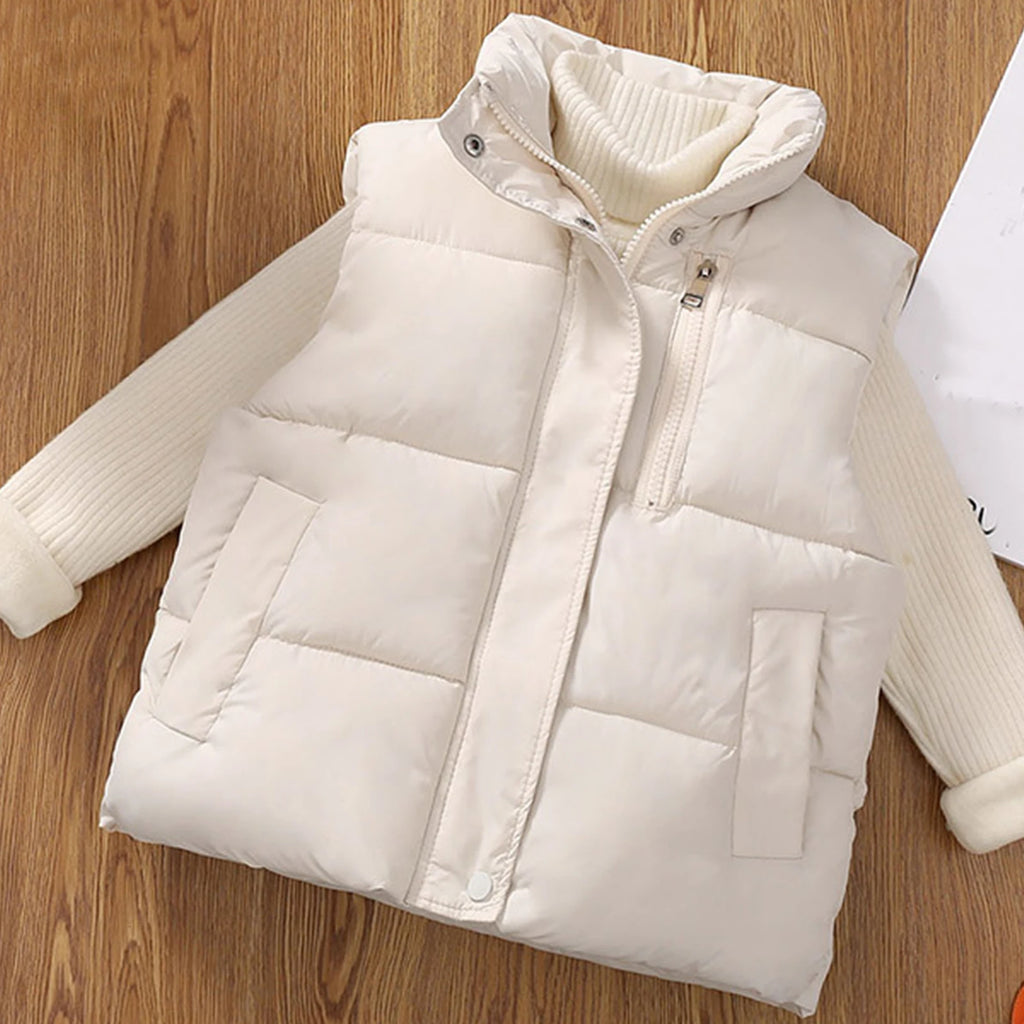 Children's Down Cotton Jacket,Girls Winter Vest,Warm Sleeveless Fleece Boys Waistcoat,Stand Collar Toddlers Quilted Coat