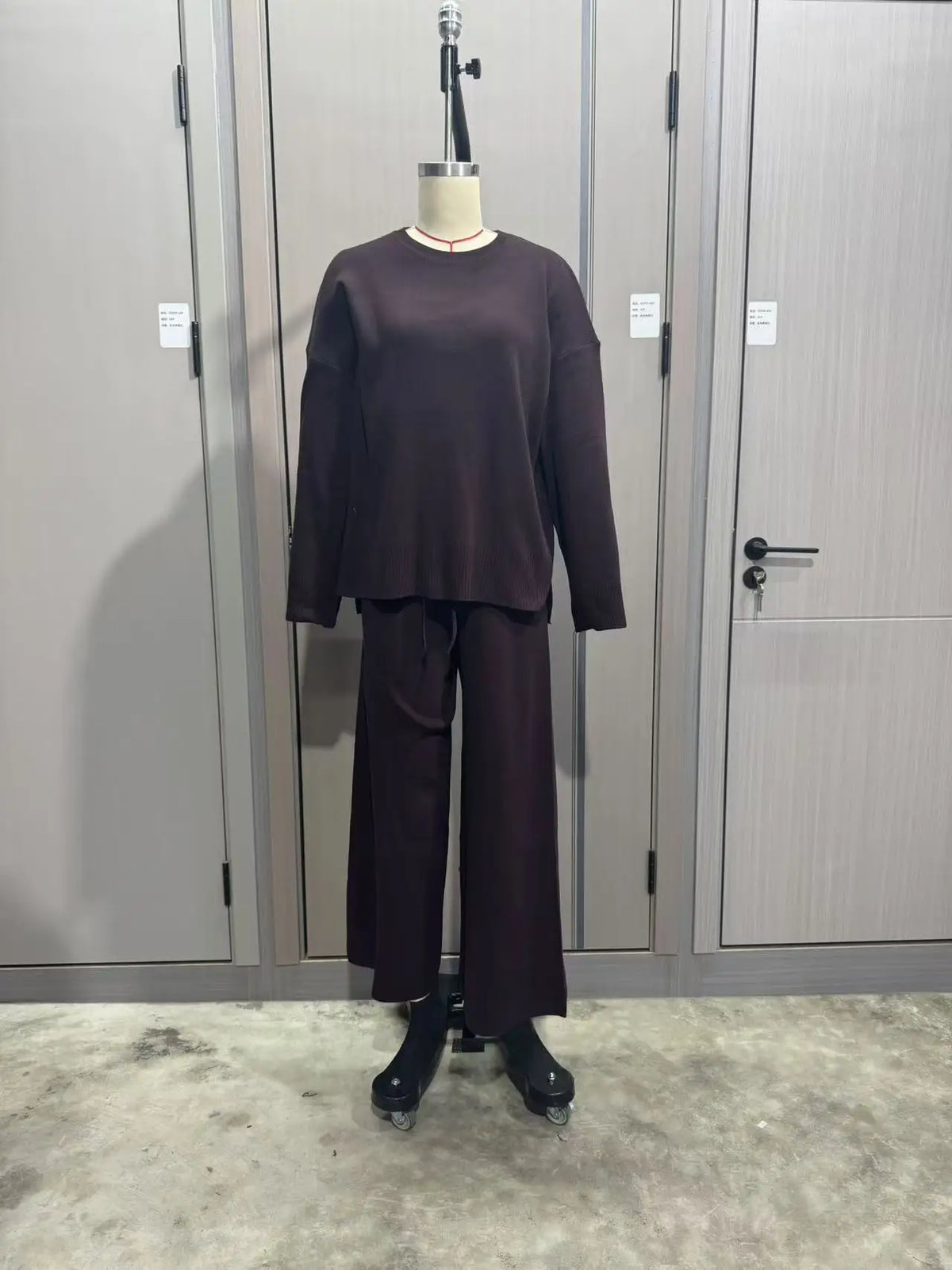 Women's Clothing 2025 Autumn New Solid Color Round Neck Fashion Casual Wide Leg Pants Sweater Suit Female