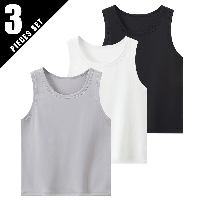 3-Pcs Children's Solid Color Classic Combination Vest Boy Casual Sports Bottoming Shirt Girl Soft And Comfortable Joker T-shirt