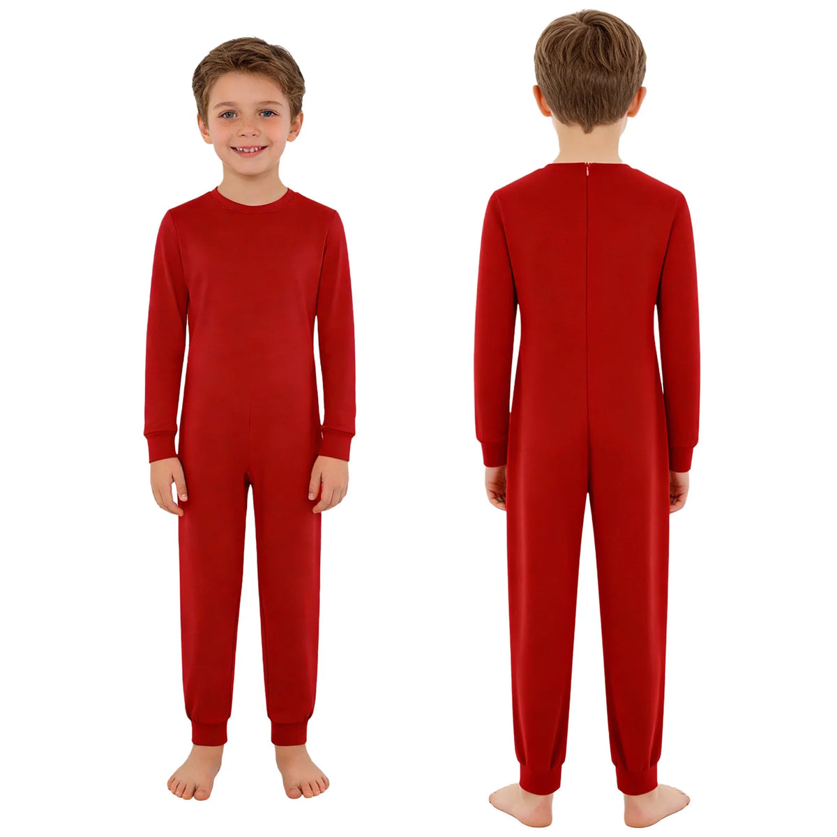 Kids Boys Girls Special Needs Adaptive Clothing Solid Color Round Neck Long Sleeve Jumpsuit Casual Basic Back Zipper Rompers