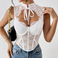 Women Sexy Lace Top See Through Corset Tank Elegant Ladies Sheer Camis Push Up Off Shoulder Vest Outfit