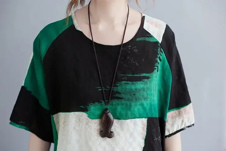 Women Clothing 2025 New Summer Clothing New Style Retro Loose Cotton Linen Short-sleeved T-shirt Top