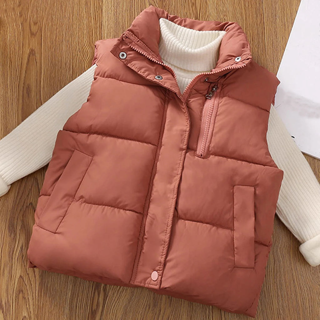 Children's Down Cotton Jacket,Girls Winter Vest,Warm Sleeveless Fleece Boys Waistcoat,Stand Collar Toddlers Quilted Coat