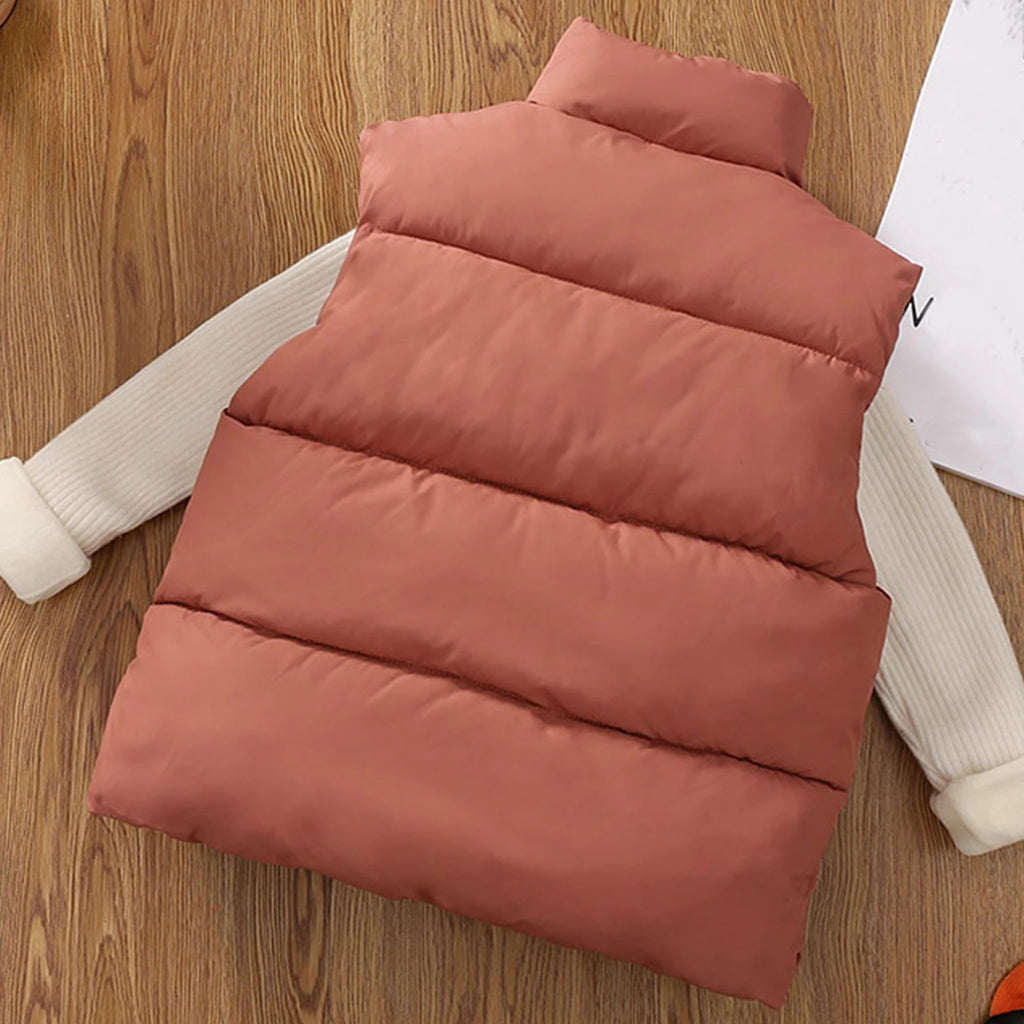 Children's Down Cotton Jacket,Girls Winter Vest,Warm Sleeveless Fleece Boys Waistcoat,Stand Collar Toddlers Quilted Coat