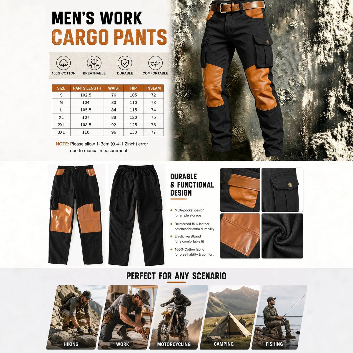 2026 Mens Clothing Spring Autumn Cargo Pants Man Cotton Casual Loose Trouser Belt Mid Waist Joggers Male Straight Baggy Pants