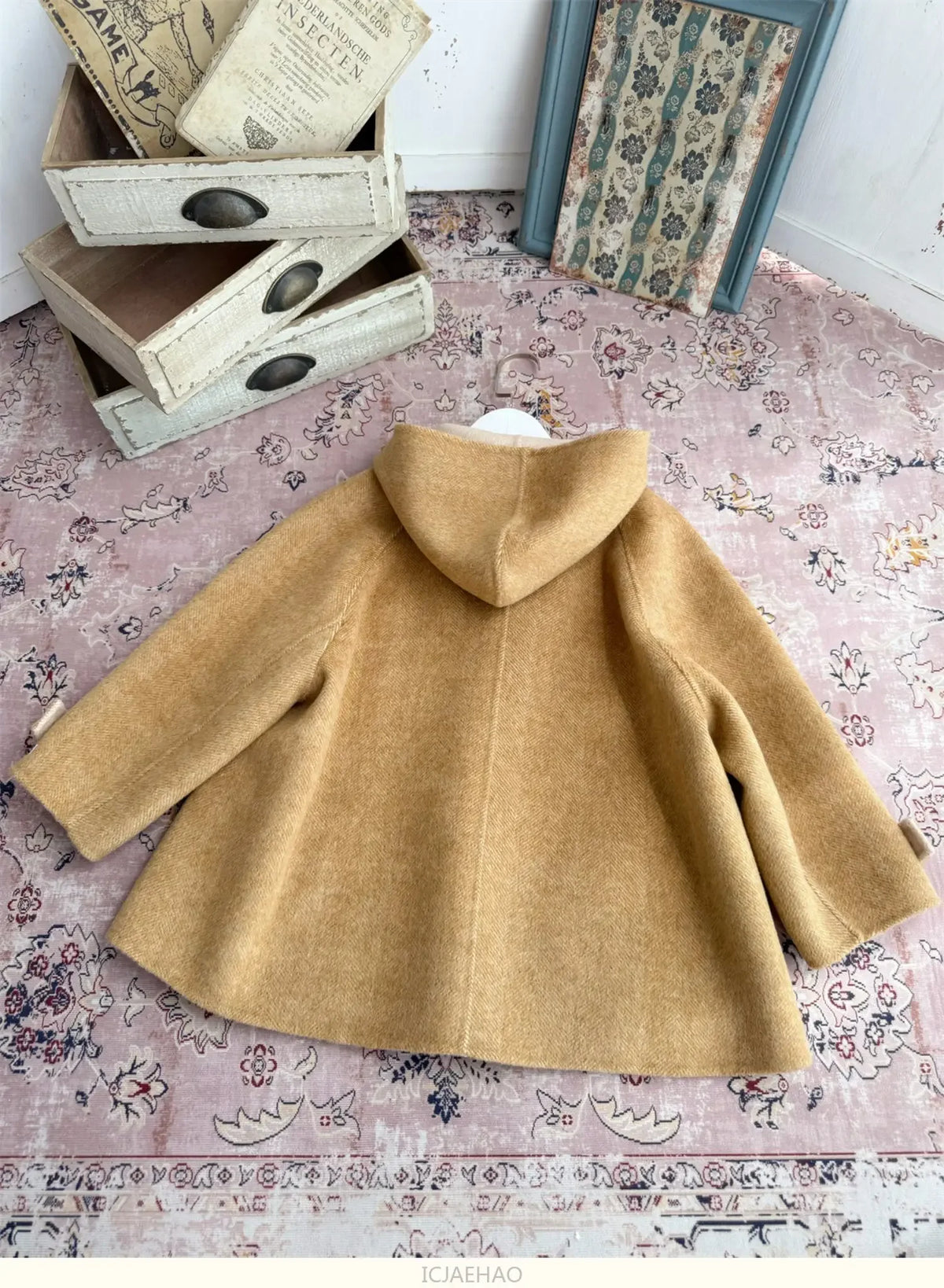 Teen Girl Clothes 2025 Children Wool Double Faced Girls Coat Clothes Kids Herringbone Outerwear Costumes Hooded Cape Handmade