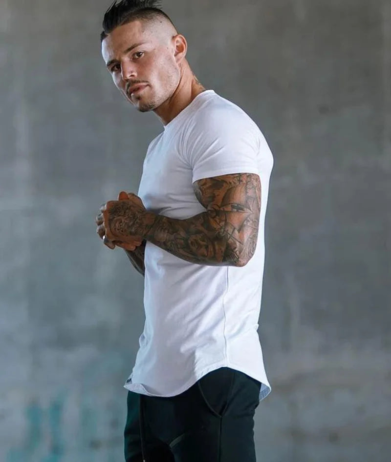 Plain Clothing Fashion T Shirt Men Cotton Breathable Fitness Mens Short Sleeve T-shirt Gym Tshirt Summer Tight Tee Shirt Homme