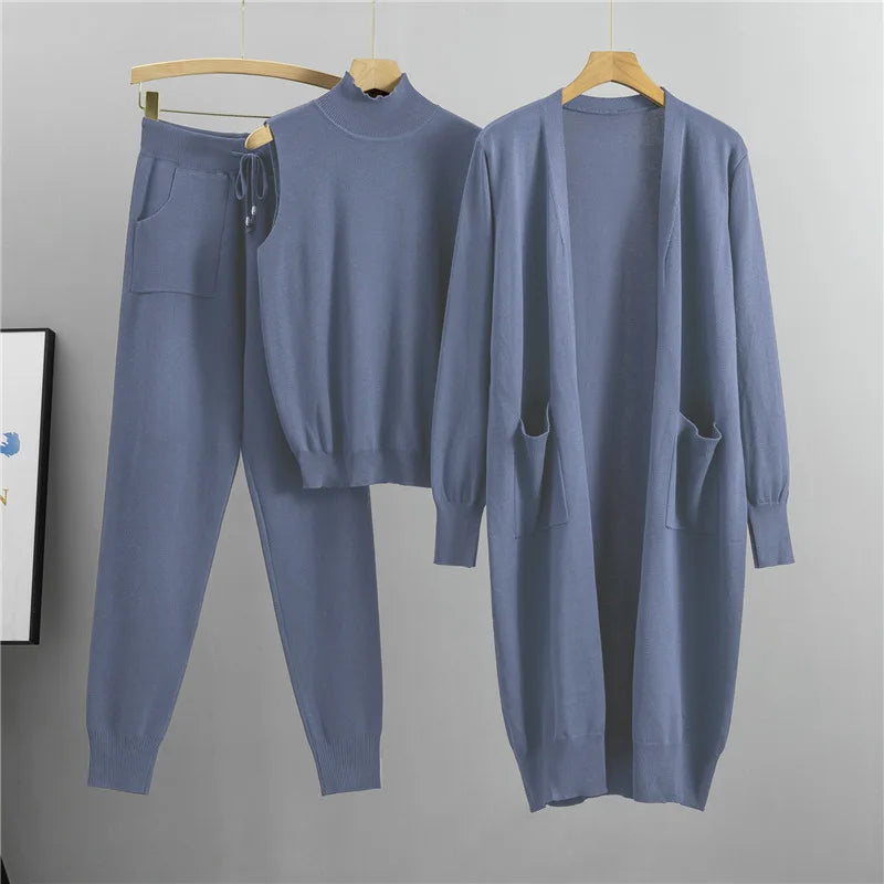 Clothes for Women 2026 Winter Autumn 3 Piece Women Fashion Knitted Top Pant Set Ladies Sweater Suit Ladies Women Suit Outfits