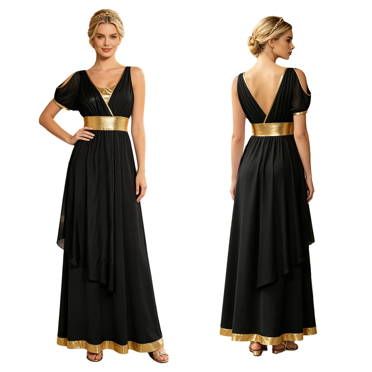 Women Ancient Greek Worship Prayer Tunic Dress Mythology Cosplay Outfit Cold Shoulder Short Sleeve Toga Dress Myths Clothes