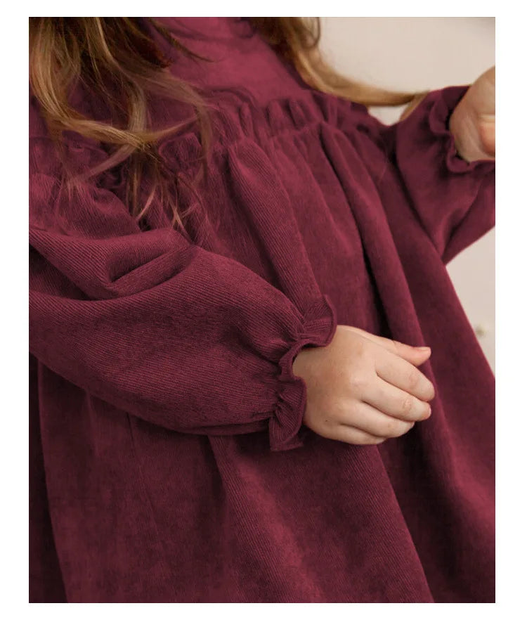 Children Clothing 2025 Autumn and Winter New Corduroy Long Sleeved Girls Baby Round Neck Lace Sleeves Cute Dress