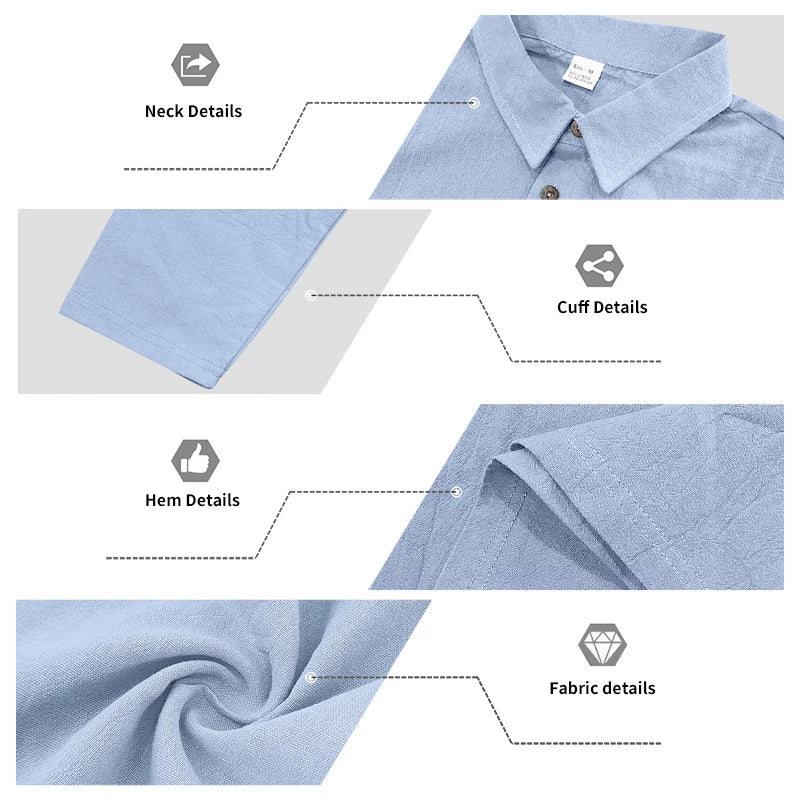 Men's Clothing Set Linen Two-Piece Set: Long-Sleeve Polo Shirt and Straight-Leg Pants Set, Casual Beach Sportswear