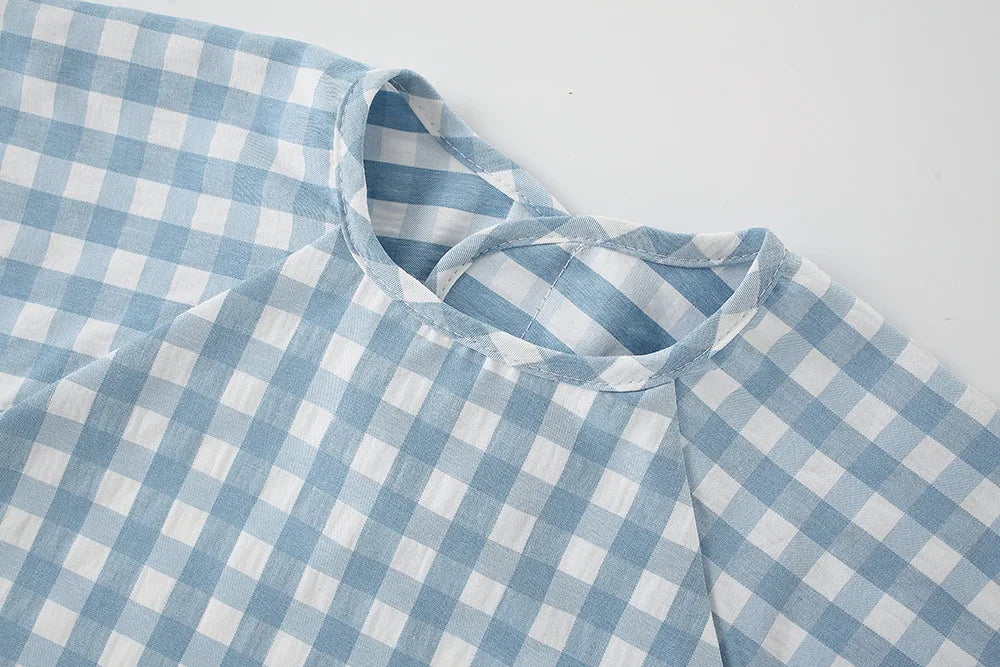Summer baby Food Overalls Waterproof clothes bibs for boys girls Children's clothing No-Wash Apron  cotton plaid sleeveless bibs