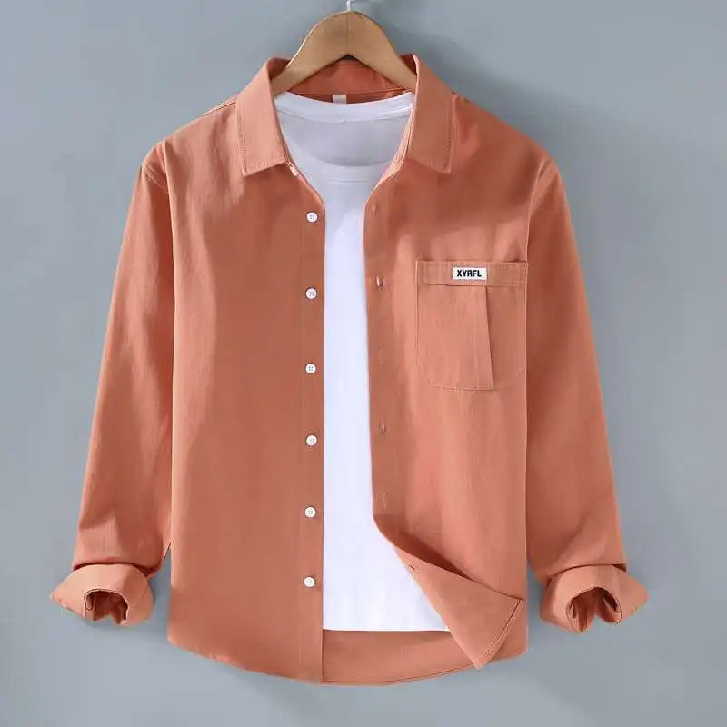 Men's Clothing Trend Simple Casual Pocket All Match Button Up Shirt Spring Autumn Solid Long Sleeve Loose Tops Camisas De Hombre