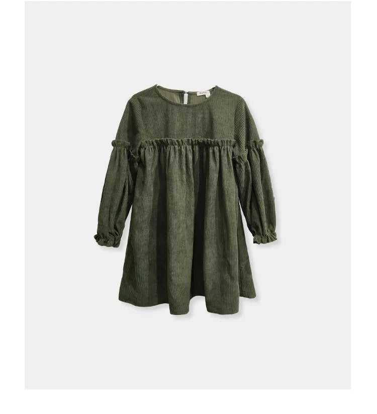 Children Clothing 2025 Autumn and Winter New Corduroy Long Sleeved Girls Baby Round Neck Lace Sleeves Cute Dress