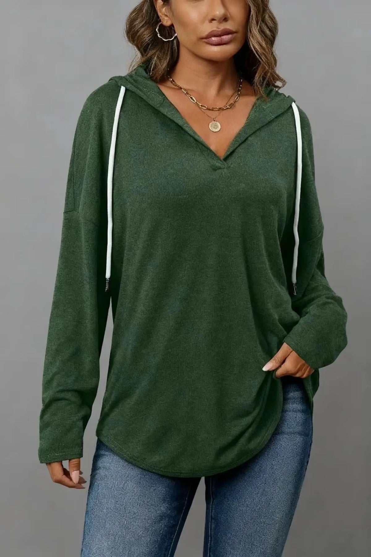 Women's Clothing European American Solid Color Drawstring Sweatshirts Loose Irregular Hoodies Top for Spring Autumn