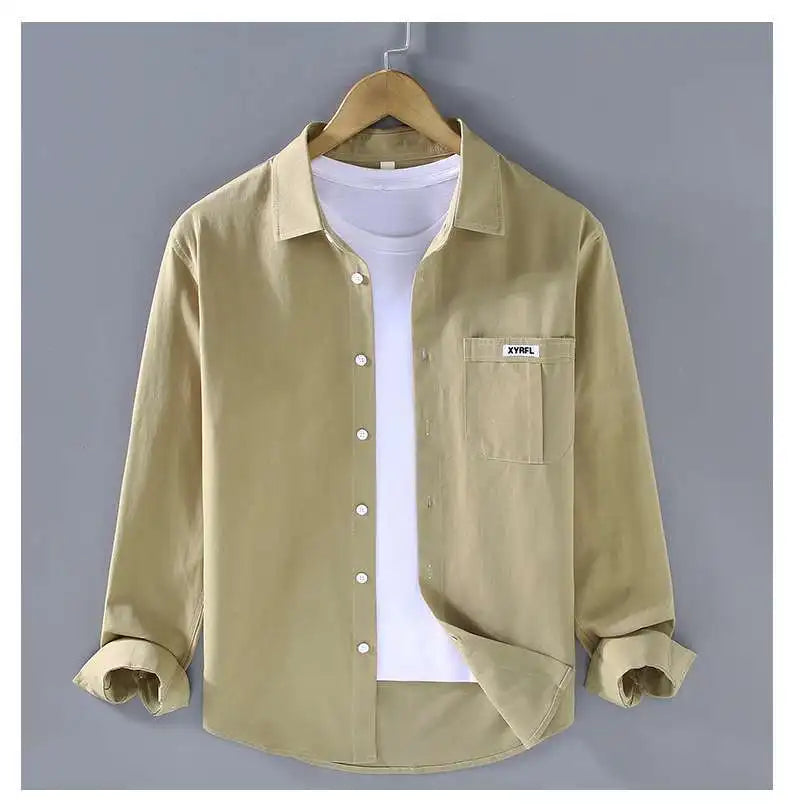 Men's Clothing Trend Simple Casual Pocket All Match Button Up Shirt Spring Autumn Solid Long Sleeve Loose Tops Camisas De Hombre