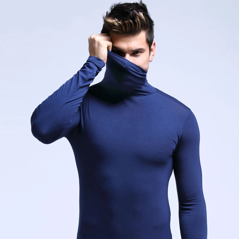 Men's thermal underwear in turtleneck lapel autumn thin Modal autumn and winter long-sleeved base shirt single slim-fit top