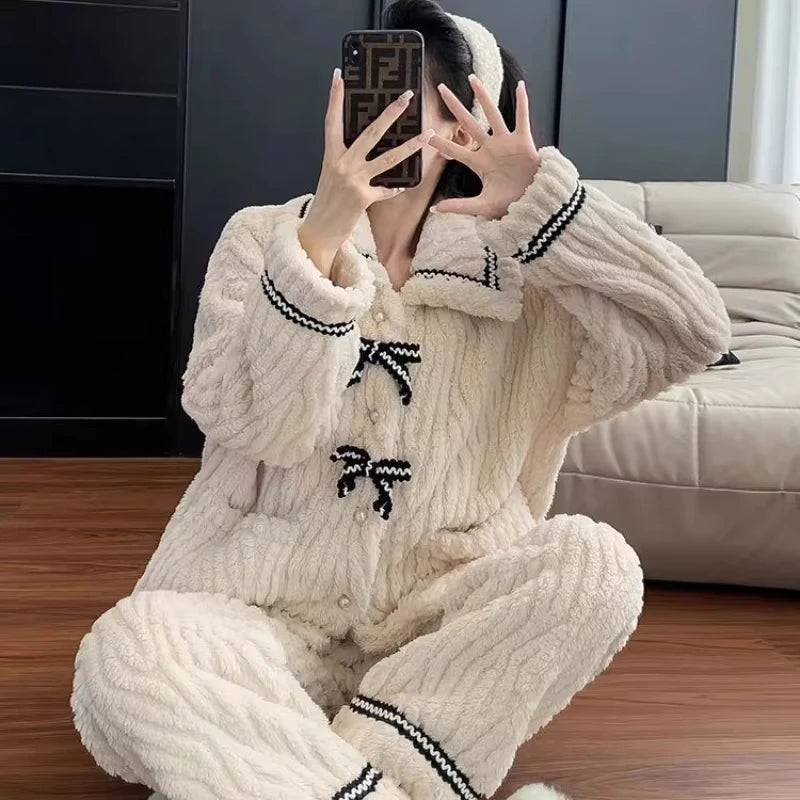 2Pcs/set women's pajamas autumn and winter students home wear padded and thickened warm princess clothes women's clothing
