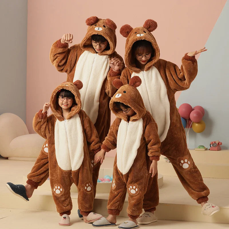 Winter Family Parent-Child Outfit Pijamas Onesie Animal Kawaii Panda Sleepwear Thicken Soft Warm Hoodies Jumpsuits Pyjama