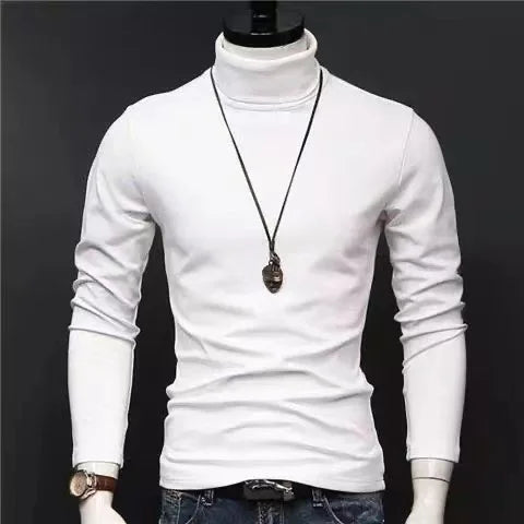 Men's Autumn and Winter Clothing, Warm High Neck T-Shirt, Slim Fit, Fashionable, High Stretch Long Sleeved Casual Breathable Pul