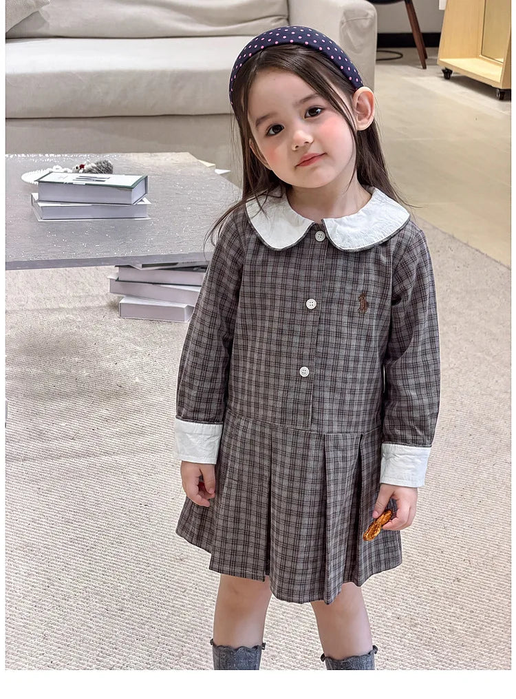 New Children Clothing Dress Winter Clothing Children Plaid Long Skirt Comfortable and Casual Pure Cotton A-class Baby Girl Dress