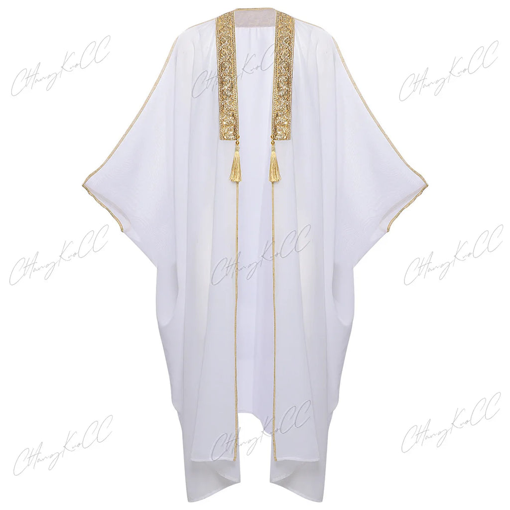 Mens Tops Muslim Middle Eastern Islamic Arabic Clothing Loose Striped Long Sleeve Full Length Halloween Cosplay Robe