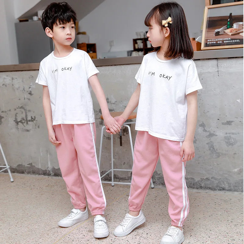 Children's Four Seasons Thin Casual Color Matching Pants Boys Casual Fashion Harem Pants Girls Candy-colored Joker 9 Pants Runn