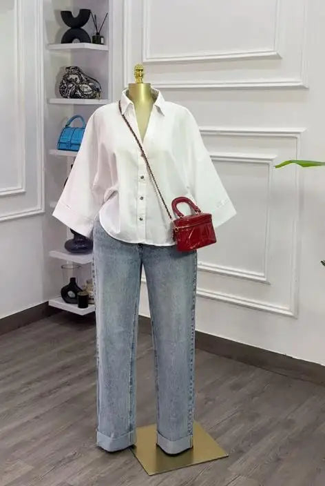 Woman Blouse 2025 Spring Autumn New Fashion Turn-Down Collar Long Sleeve Loose Fit Casual Solid Color Versatile Shirt Top