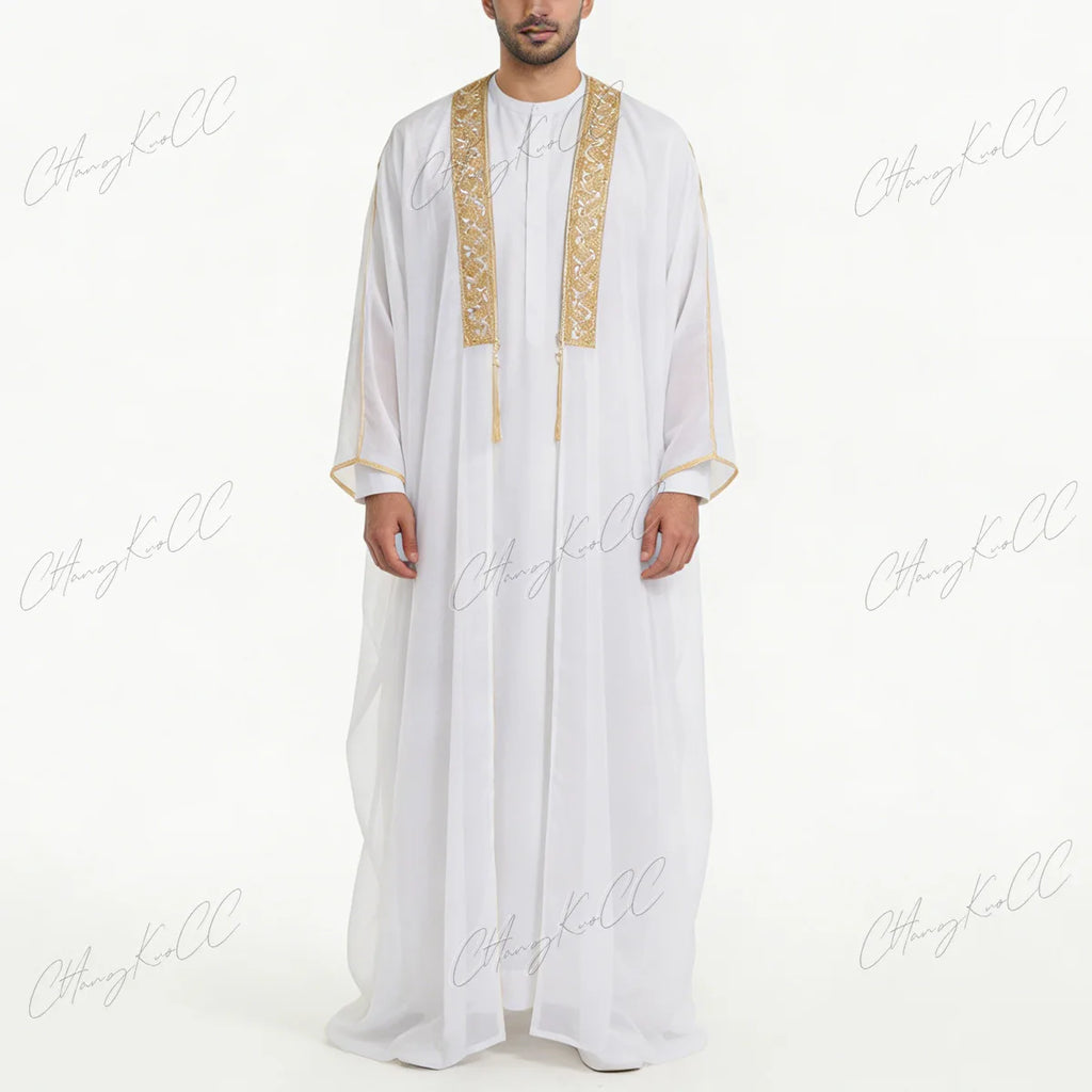 Mens Tops Muslim Middle Eastern Islamic Arabic Clothing Loose Striped Long Sleeve Full Length Halloween Cosplay Robe