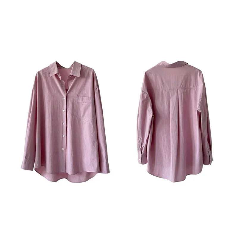 2026 Womens Tops And Blouses Fashion Pink White Shirts Blusas Roupa Women Spring Long Sleeve 100% Cotton Blouses Top Feminina