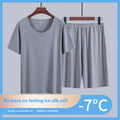 Men's Summer Loungewear Set: Ice-Silk Pajamas, Modal Seamless Round-Neck Lightweight Short-Sleeve T-Shirt, Men's Summer Clothing