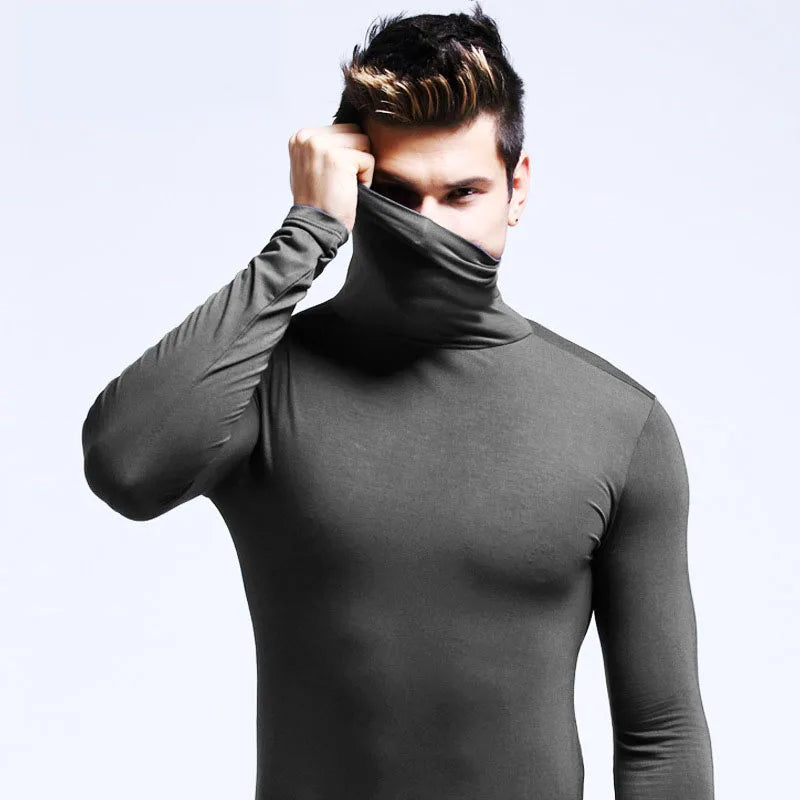Men's Autumn and Winter Clothing, Warm High Neck T-Shirt, Slim Fit, Fashionable, High Stretch Long Sleeved Casual Breathable Pul