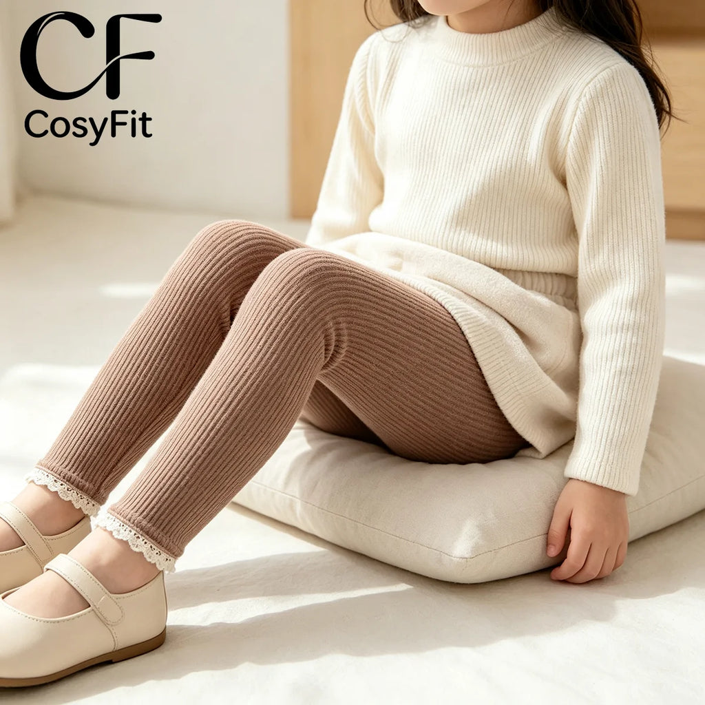 Autumn New Baby Ribbed Lace Leggings Girl Toddler Casual Cotton Trouser Boy Infant Solid Kintted Pants Kid Bottoming Pants