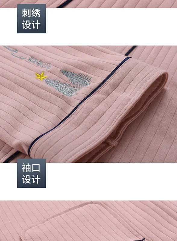 Pure Cotton Dressing Gown Women's Pajamas New Long Sleeve Autumn Winter Couple Robe Knit Sleepwear Woman Bathrobe Shower Robe