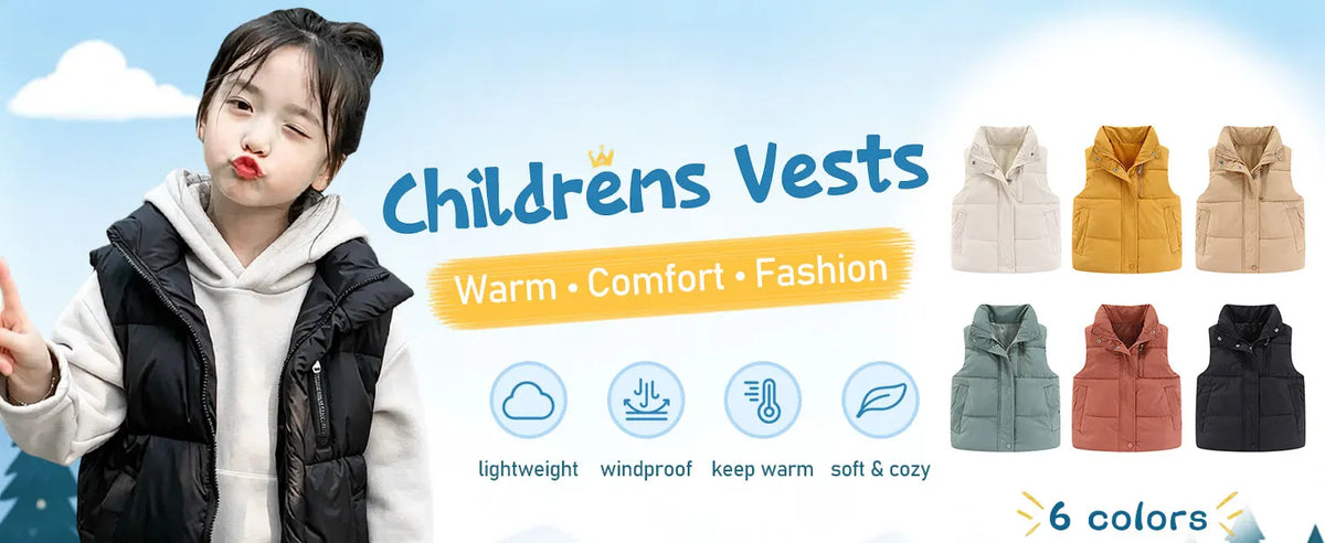 Children's Down Cotton Jacket,Girls Winter Vest,Warm Sleeveless Fleece Boys Waistcoat,Stand Collar Toddlers Quilted Coat