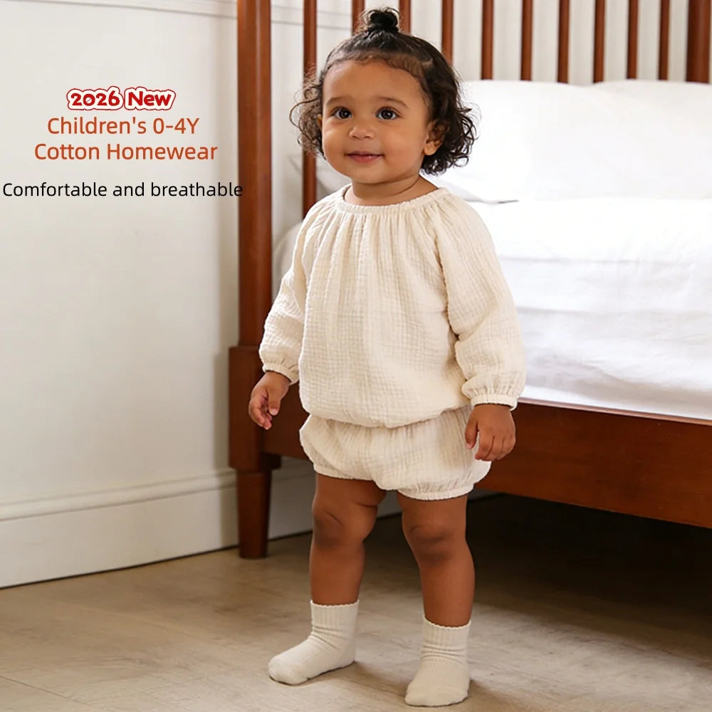 Children 9M-4T Home Clothes Soft Breathable 2Piece Boys Girls Cotton Gauze Pajamas Set Kids Daily Top And Shorts Loungewear
