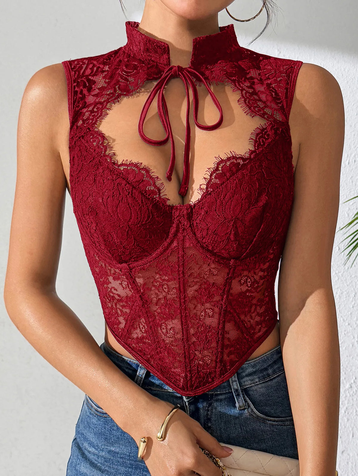 Women Sexy Lace Top See Through Corset Tank Elegant Ladies Sheer Camis Push Up Off Shoulder Vest Outfit