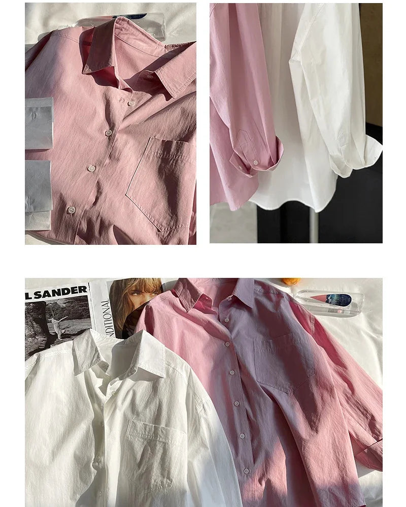 2026 Womens Tops And Blouses Fashion Pink White Shirts Blusas Roupa Women Spring Long Sleeve 100% Cotton Blouses Top Feminina
