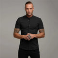 Mens Casual Broadcloth Shirt Summer Slim Fit Short Sleeve Plain Dress Shirt for Gym Business Social