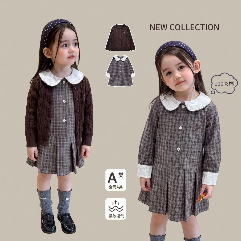 New Children Clothing Dress Winter Clothing Children Plaid Long Skirt Comfortable and Casual Pure Cotton A-class Baby Girl Dress