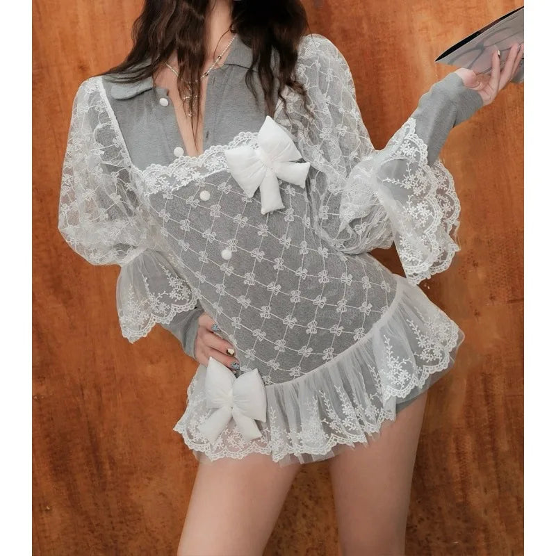 Women's Clothing 2026 Spring New Fashion French Lace See-through Hook-up Dress with Jumpsuit