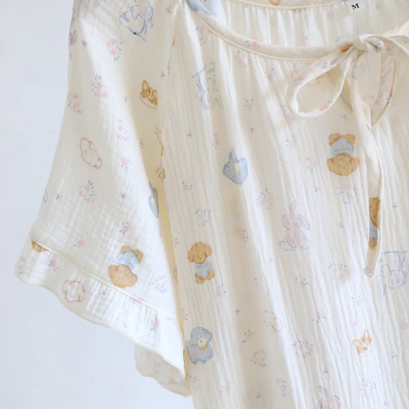 Ladies' Cotton Cloth Sleeping Dresses for Spring and Summer Newest Loose Home Clothes Cute Sweet Women Nightwear Clothes