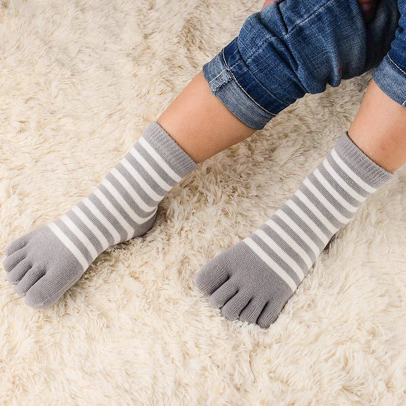 5 Pairs Children Kids Socks Thin Striped Cotton Five Finger for 4-12Y Boys Girls Casual Sports Breathable Five-toe Clothes Stuff