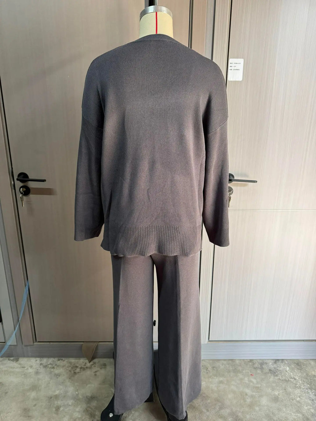 Women's Clothing 2025 Autumn New Solid Color Round Neck Fashion Casual Wide Leg Pants Sweater Suit Female