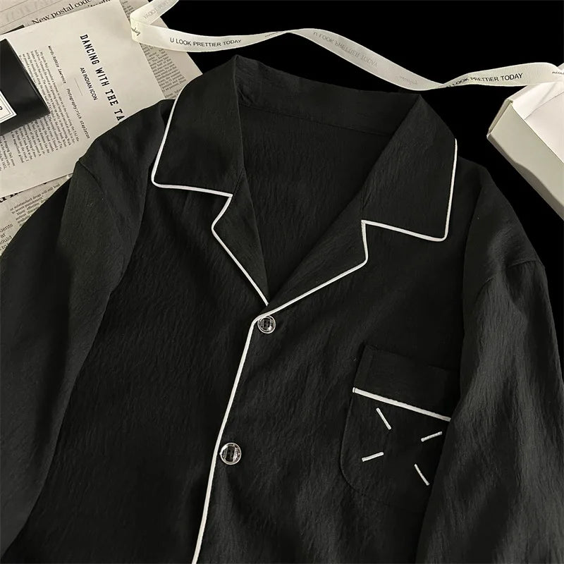 Men's Pajama Sets Casual Autumn Winter Sleepwear Long Sleeve Lapel Top Trousers Suit Male Home Wear Clothing Sleep Pijama Mujer