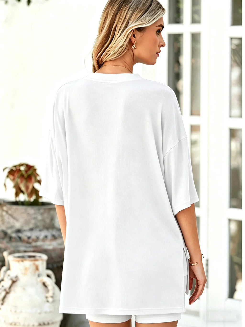 Women's loungewear set, casual short sleeve top + shorts, wear-at-home & outwear pajamas
