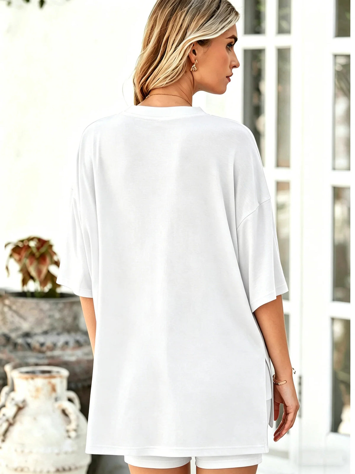 Women's loungewear set, casual short sleeve top + shorts, wear-at-home & outwear pajamas