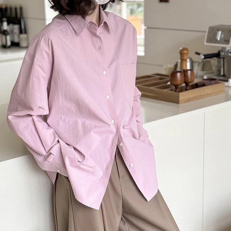 2026 Womens Tops And Blouses Fashion Pink White Shirts Blusas Roupa Women Spring Long Sleeve 100% Cotton Blouses Top Feminina
