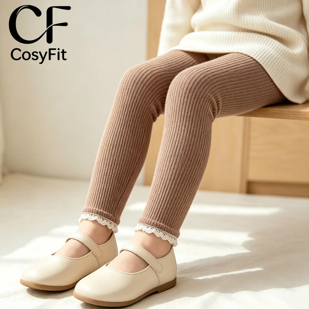 Autumn New Baby Ribbed Lace Leggings Girl Toddler Casual Cotton Trouser Boy Infant Solid Kintted Pants Kid Bottoming Pants